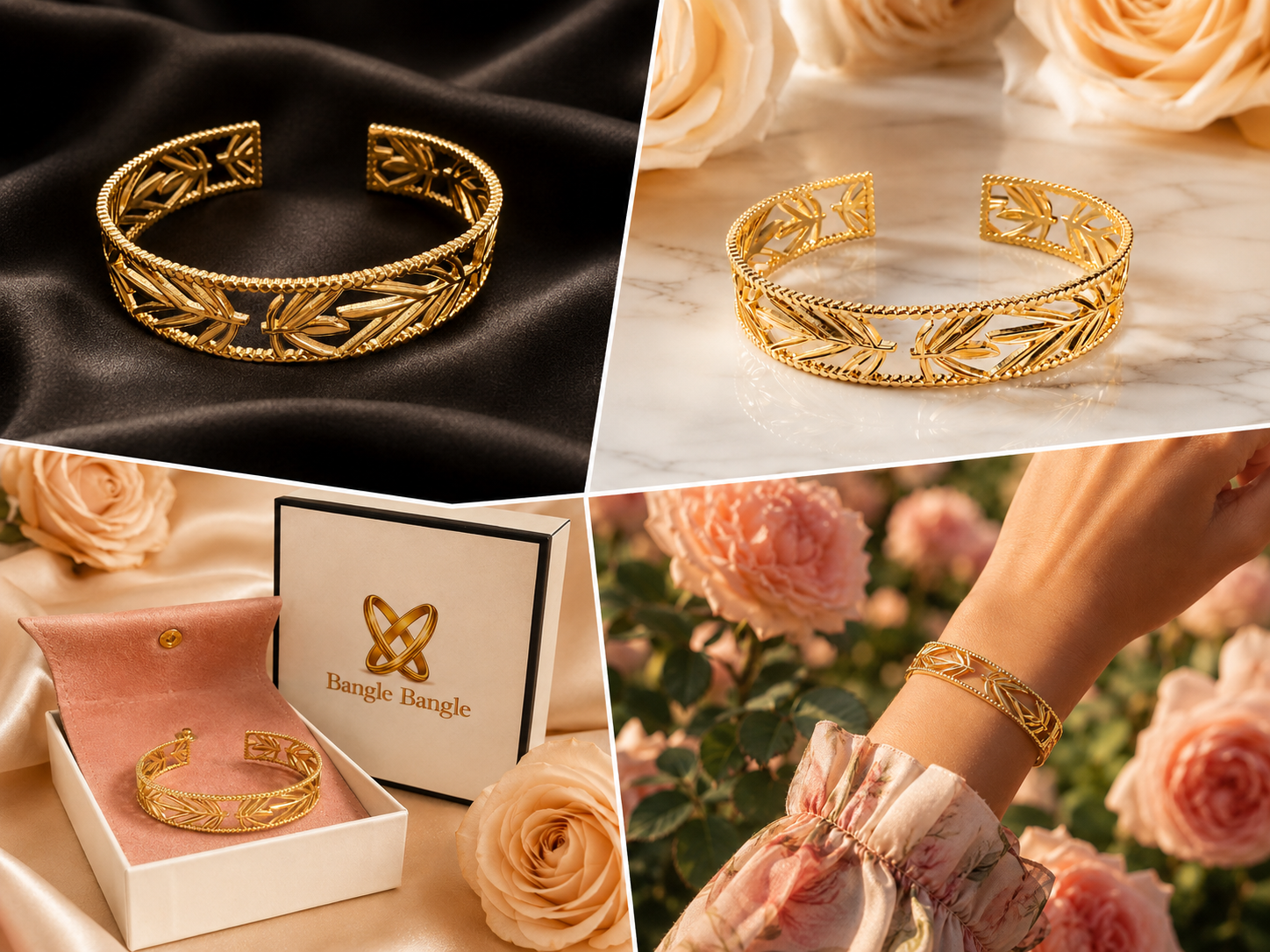 18K Gold Plated Leaf Bangle image 3