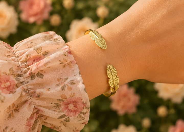 18K Gold Plated Feather Bangle image 1