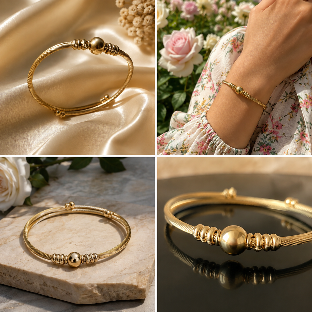 18K Gold Plated Twisted Cable Bangle