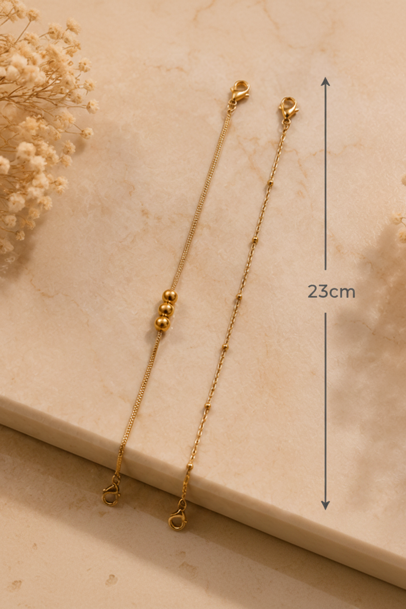 18K Gold Plated Beaded Bracelet Set – 23cm