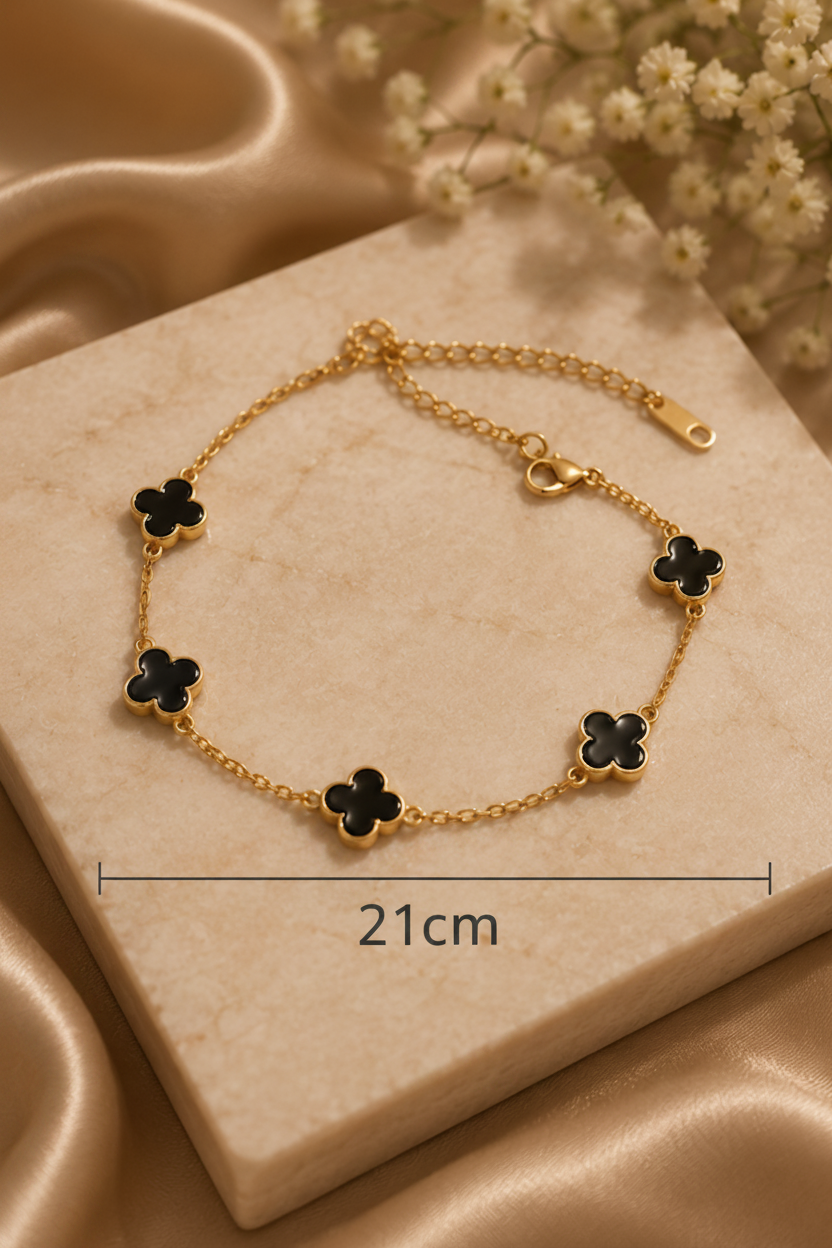 18K Gold Plated Black Clover Bracelet – 21cm