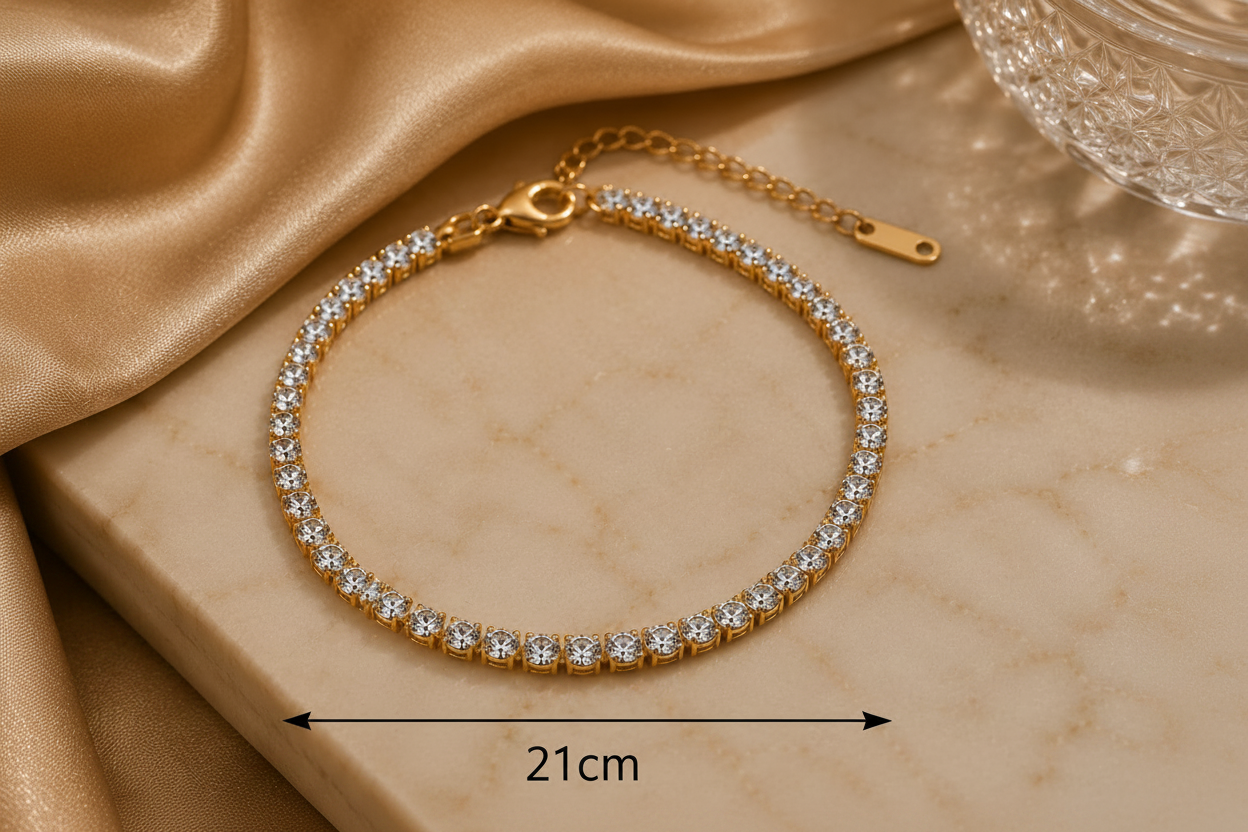 18K Gold Plated Crystal Tennis Bracelet – 21cm