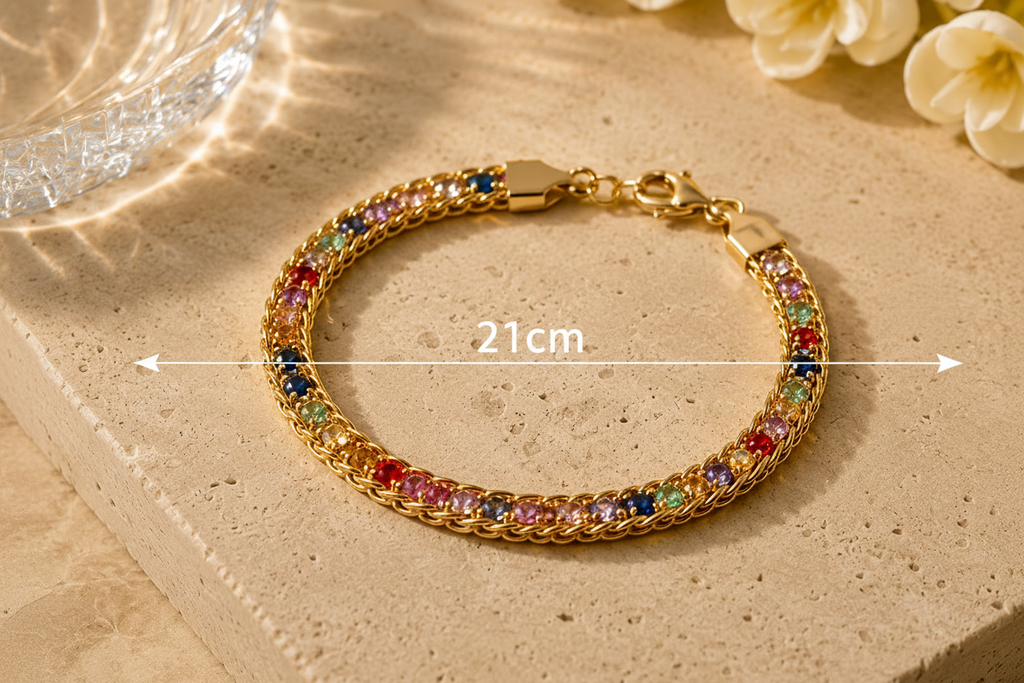 18K Gold Plated Multi-Tone Chain Bracelet – 21cm