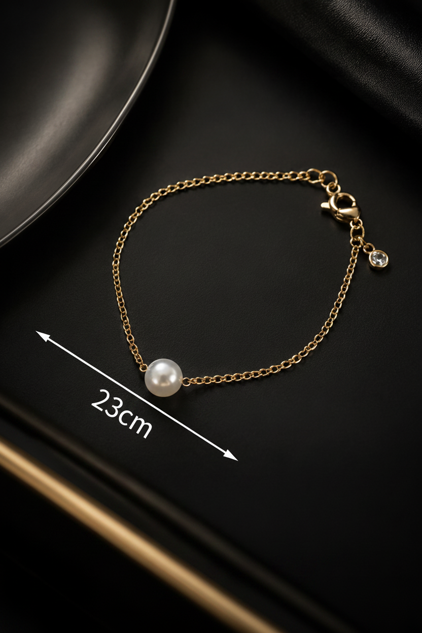 18K Gold Plated Pearl Solitaire Bracelet – 23cm