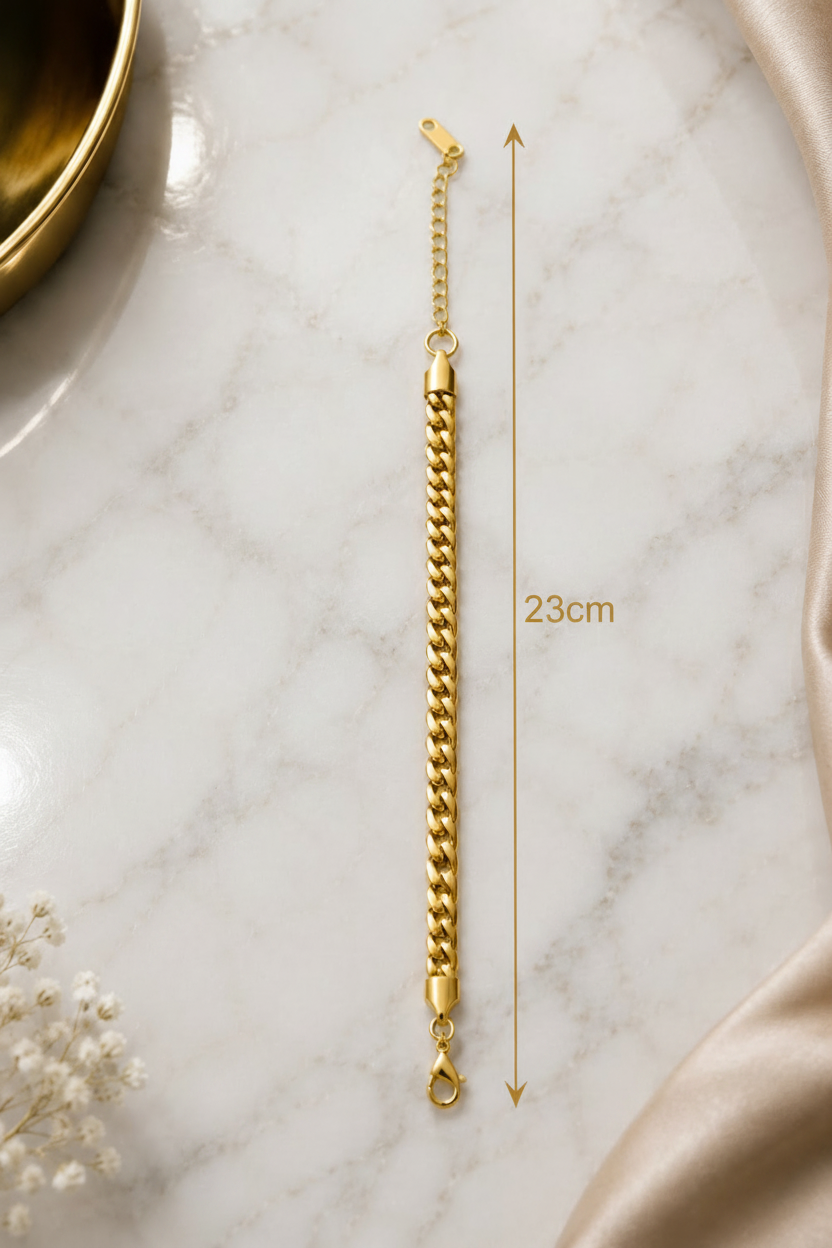 18K Gold Plated Slim Cuban Link Bracelet – 23cm