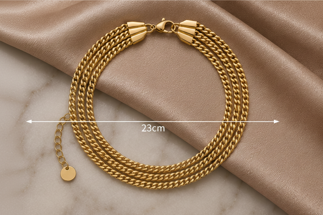 18K Gold Plated Triple Chain Bracelet – 23cm