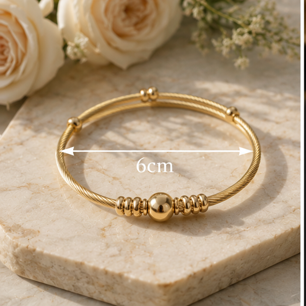 18K Gold Plated Twisted Cable Bangle - 6cm Inner Diameter