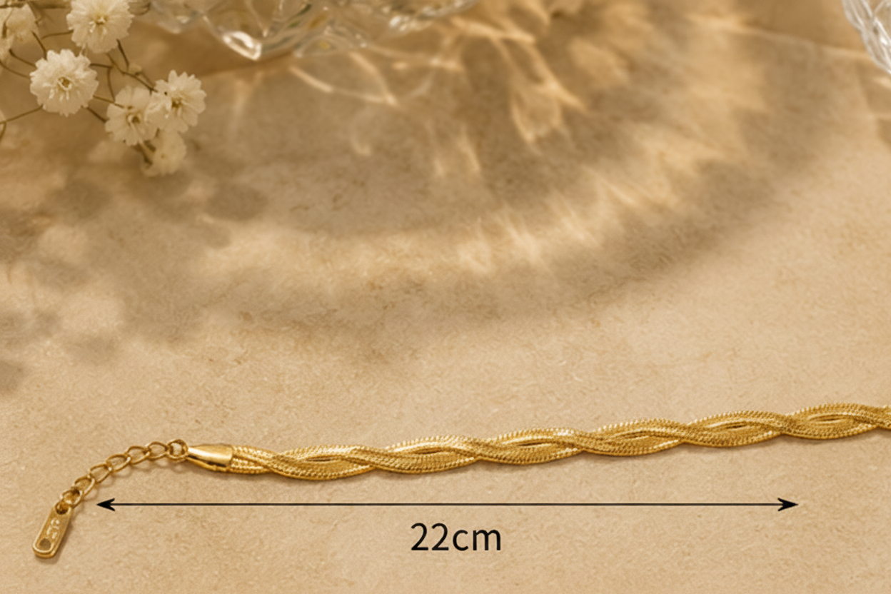 18K Gold Plated Twisted Mesh Bracelet – 22cm