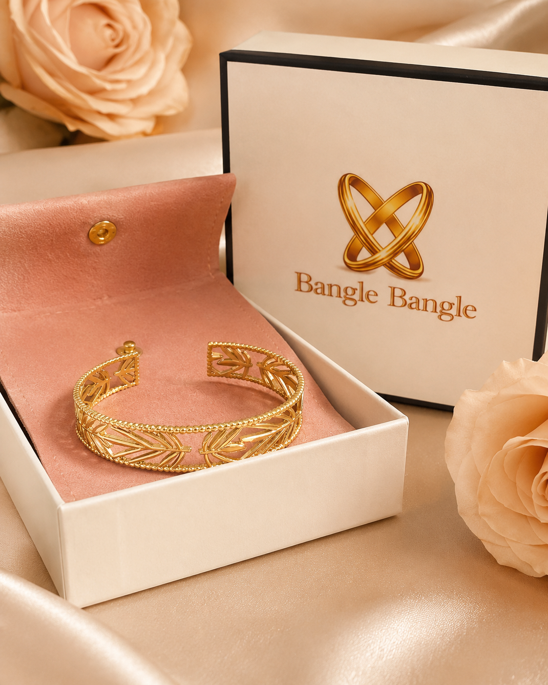 18K Gold Plated Leaf Bangle image 2