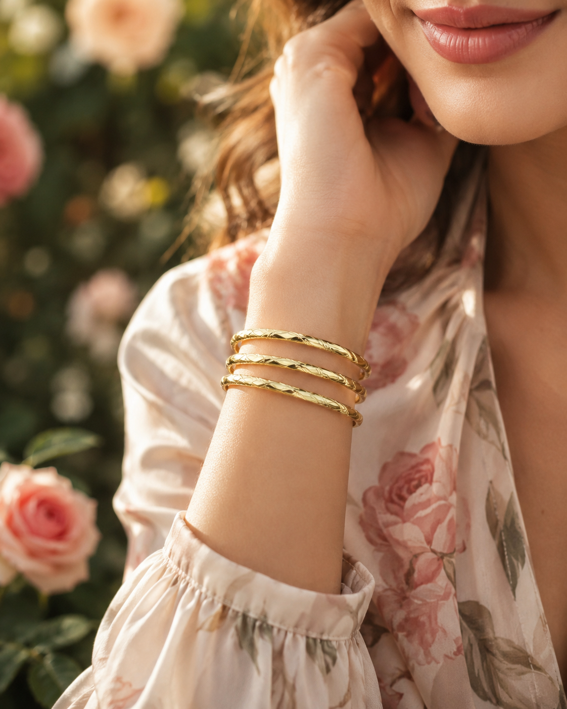18K Gold Plated Textured Stacking Set image 1