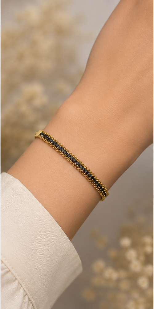 18K Gold Plated Black Chain Bracelet image 1