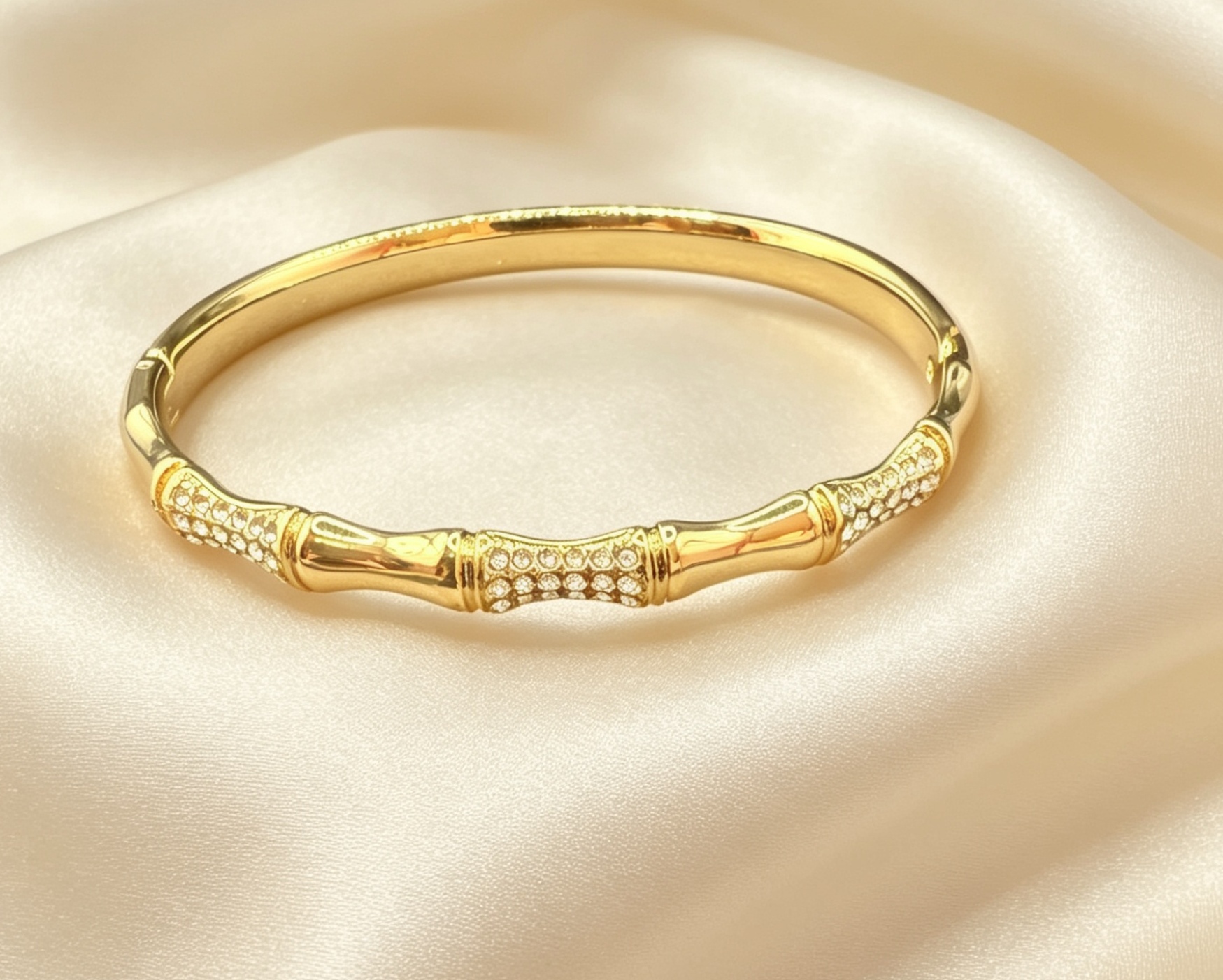 18K Gold Plated Bamboo  Crystal Bangle image 0