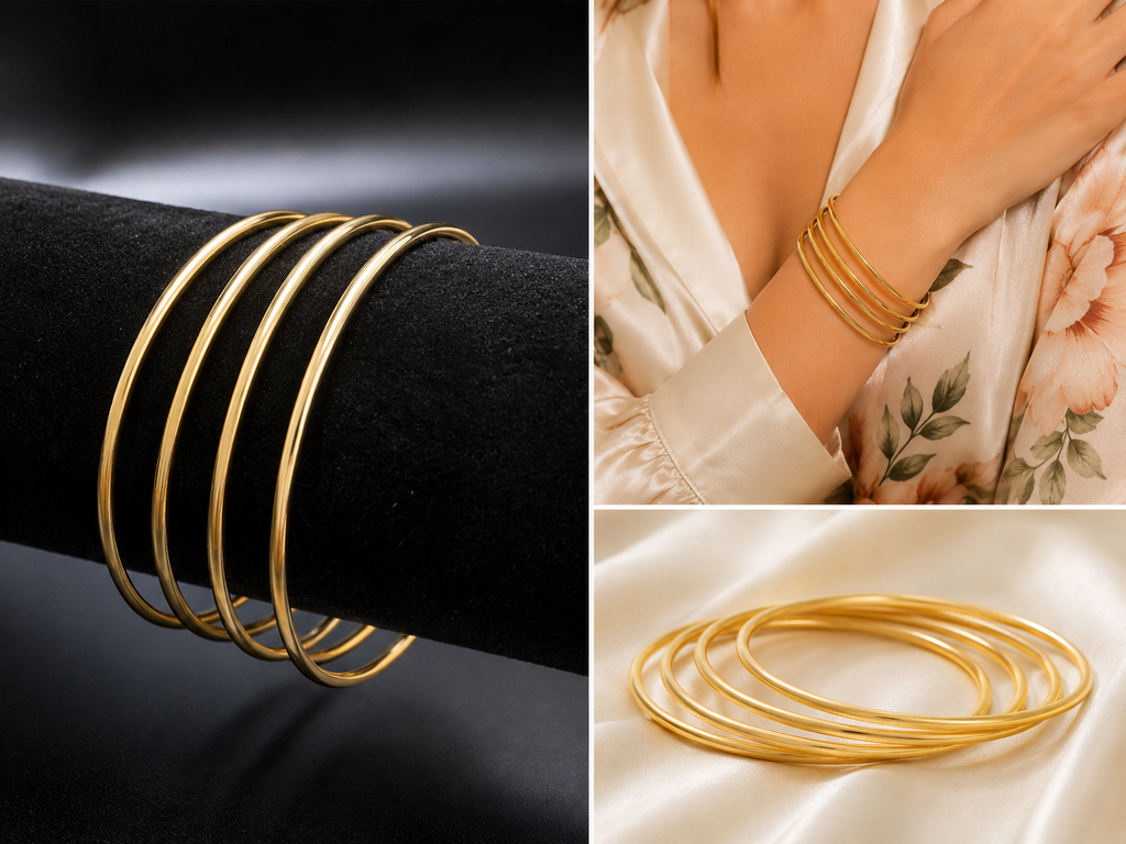 Set of 4 18K Gold Plated Classic Bangle Set image 2