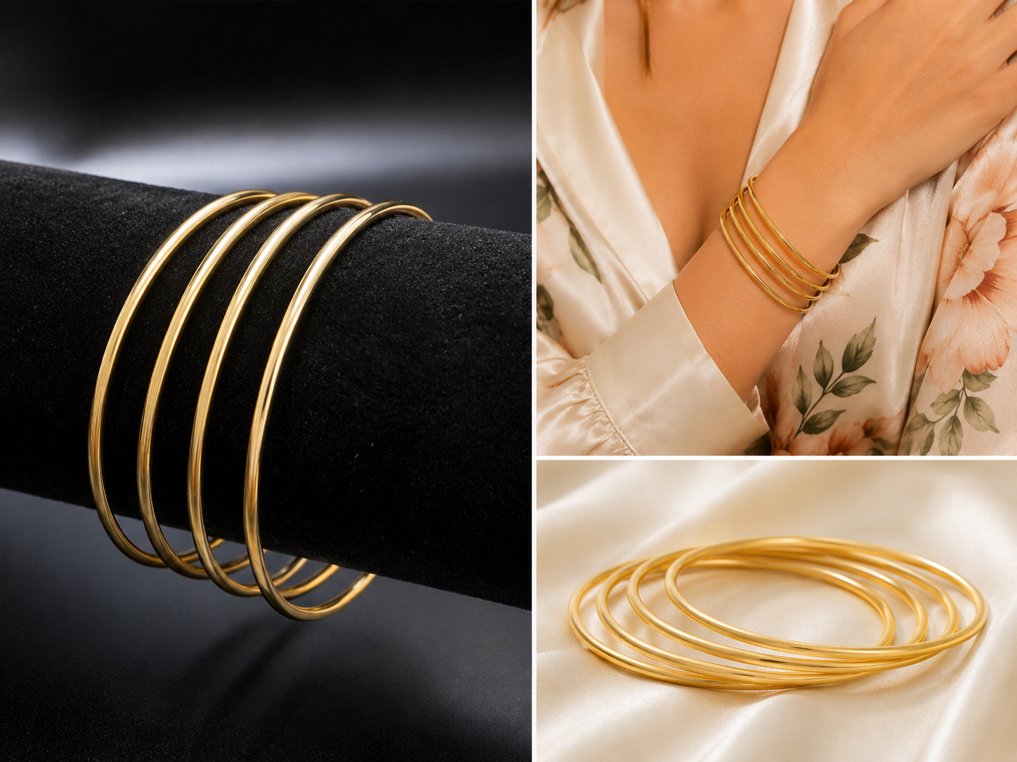 Set of 4 18K Gold Plated Classic Bangle Set image 2
