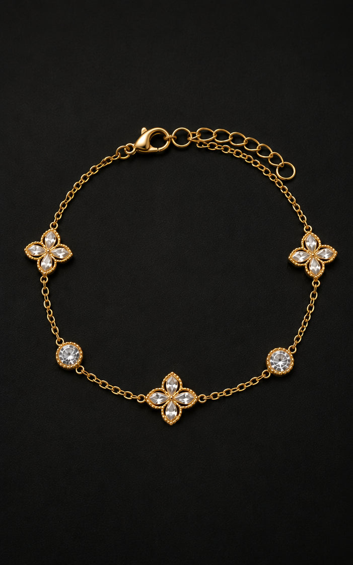18K Gold Plated Crystal Clover Bracelet image 2