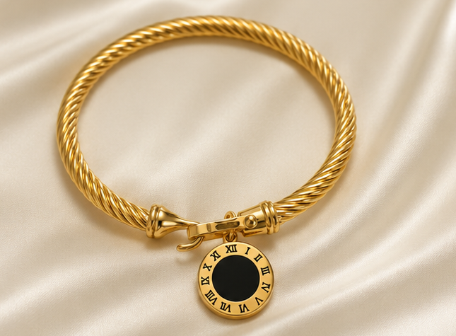18K Gold Plated Roman Charm Bangle image 1