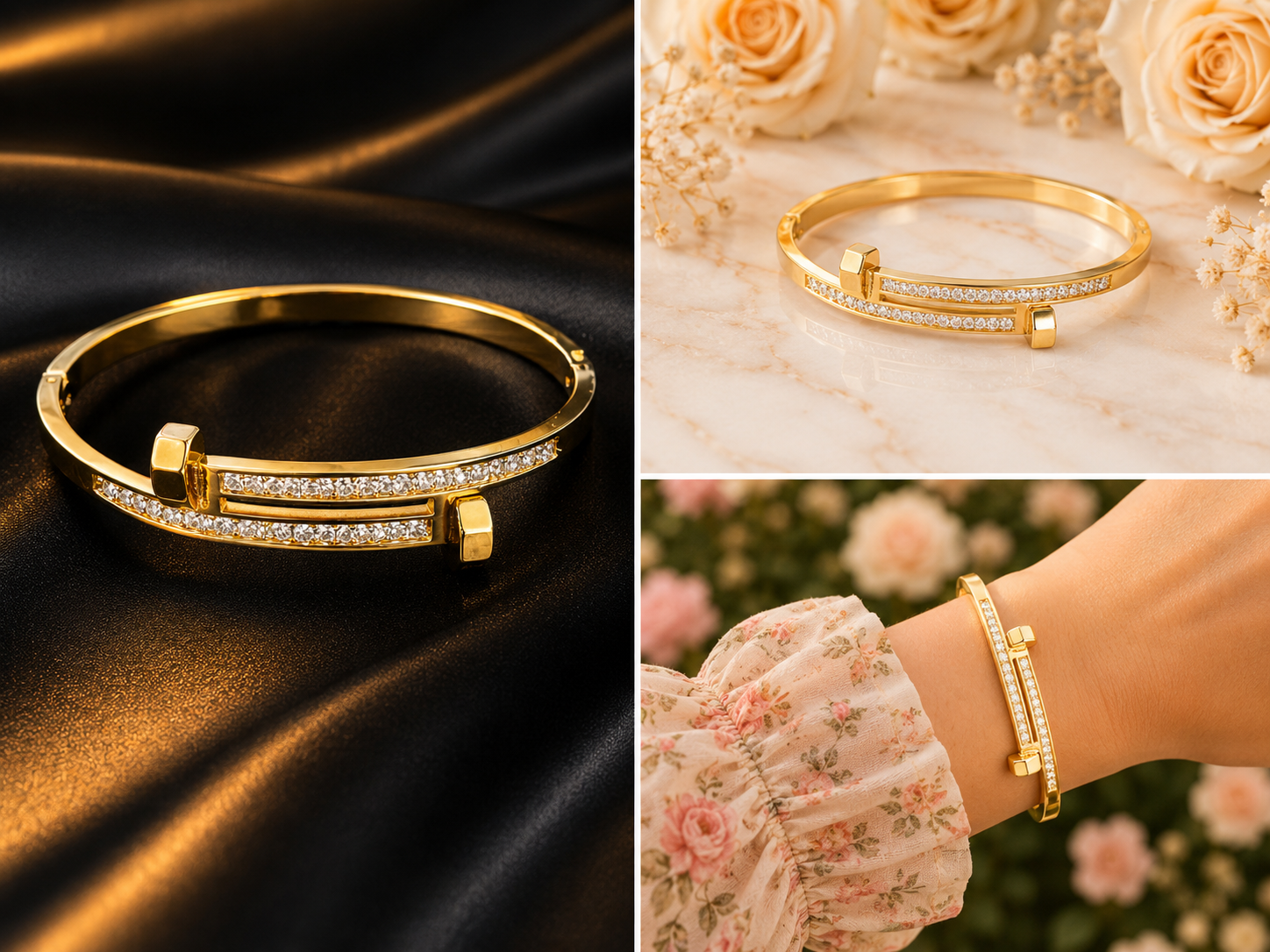 18K Gold Plated Crystal Nail Bangle image 2