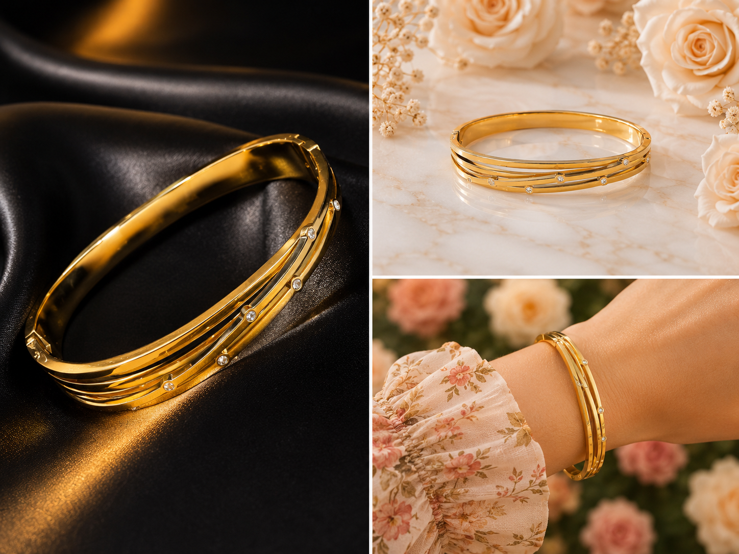 18K Gold Plated Crystal Multi-Band Bangle image 2