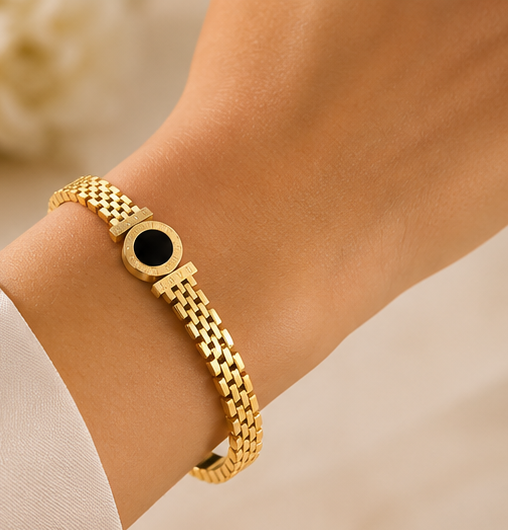 18K Gold Plated Noir Circle Bangle image 0