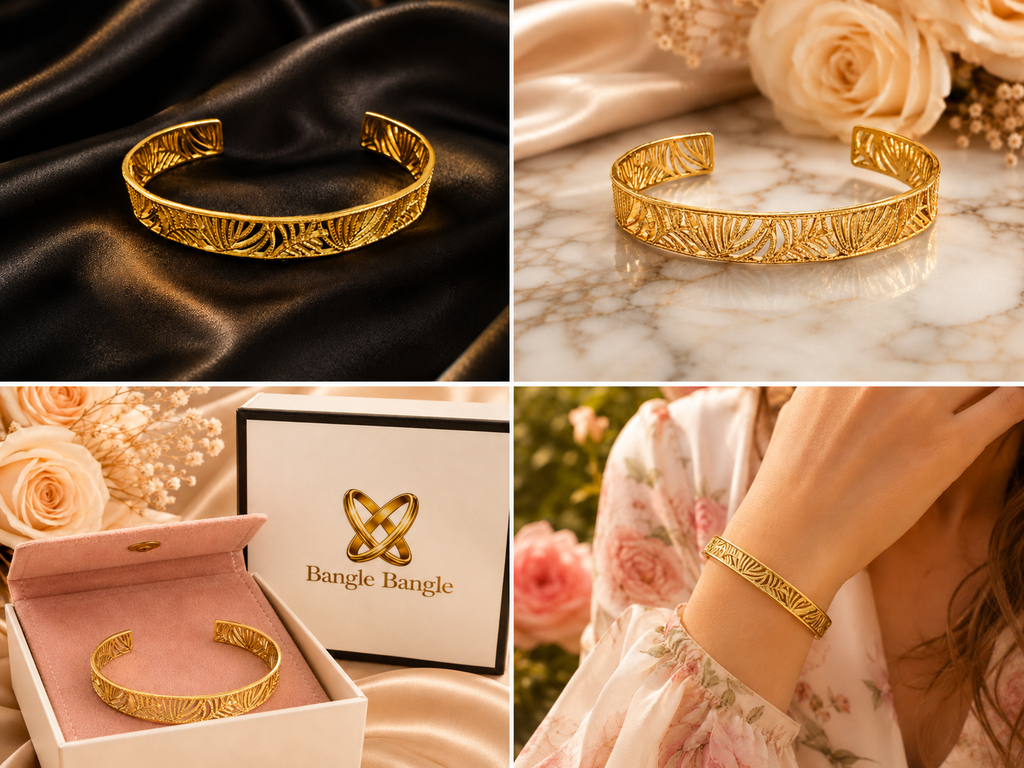 18K Gold Plated Botanical Bangle image 4