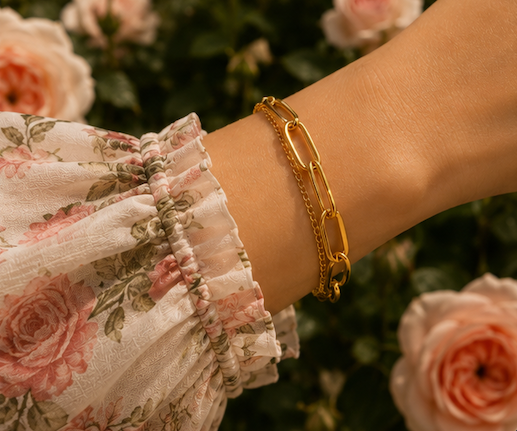 18K Gold Plated Dual Link Bracelet image 1