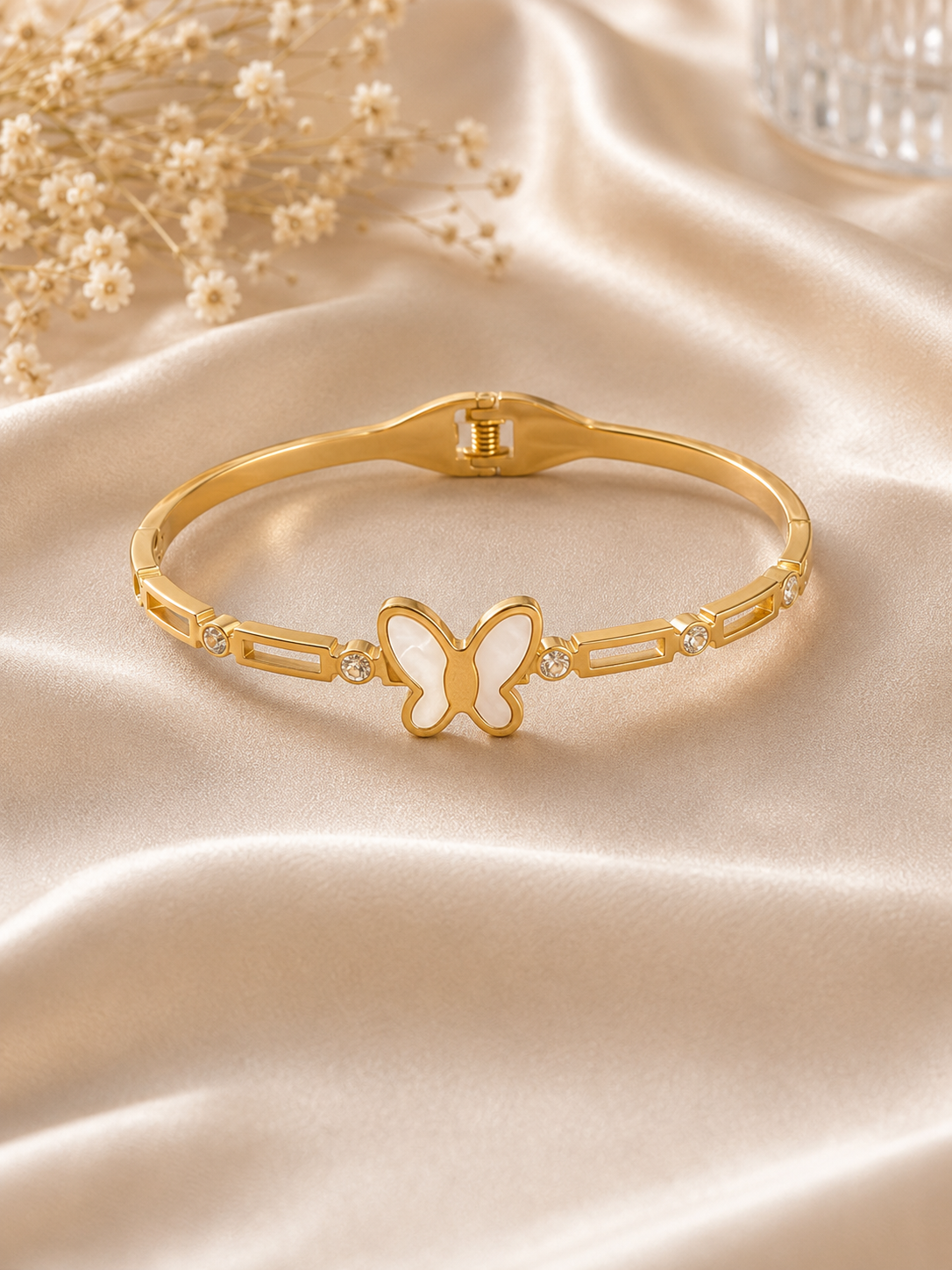 18K Gold Plated Butterfly Crystal Bangle image 0