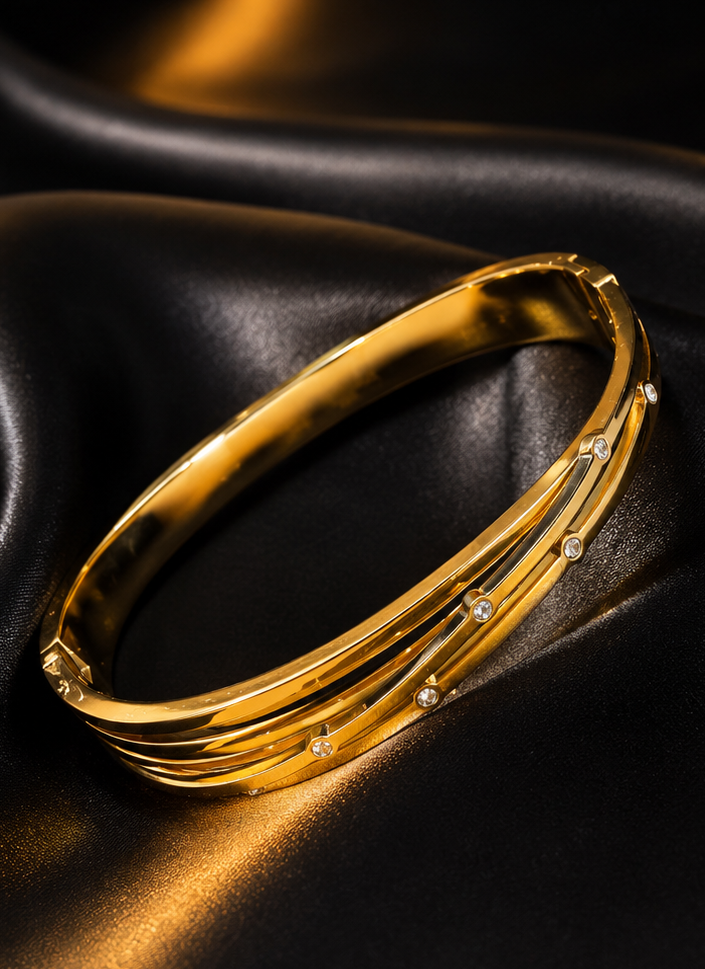 18K Gold Plated Crystal Multi-Band Bangle image 3