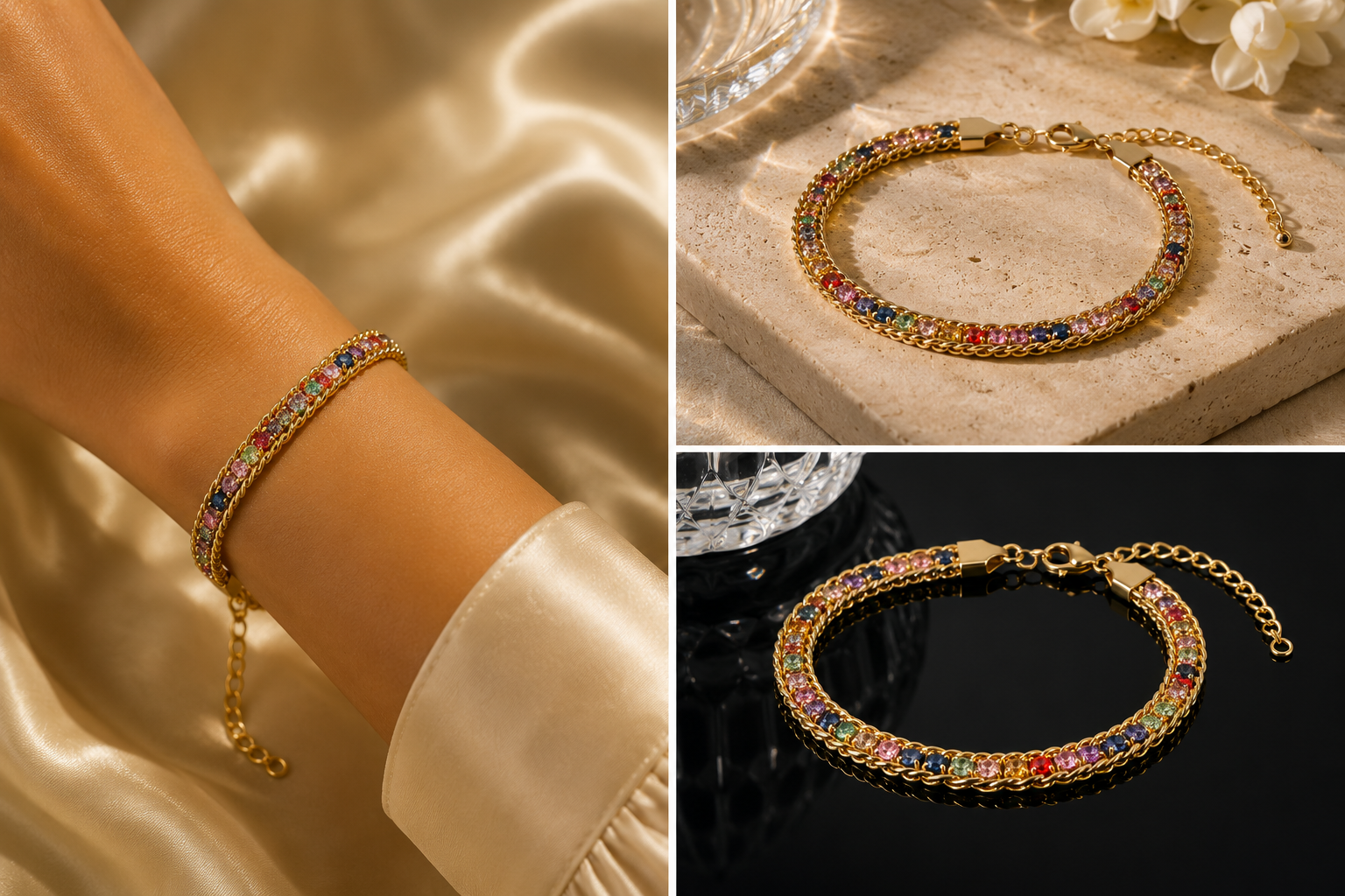 18K Gold Plated Multi-Tone Chain Bracelet image 3