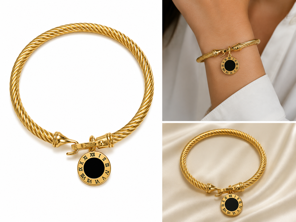 18K Gold Plated Roman Charm Bangle image 2