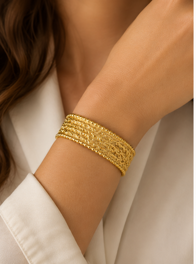 18K Gold Plated Textured Bangle image 0