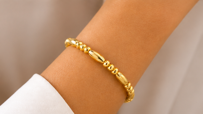 18K Gold Plated Beaded Cuff Bangle image 0