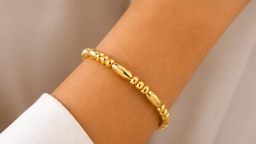 18K Gold Plated Beaded Cuff Bangle image 0
