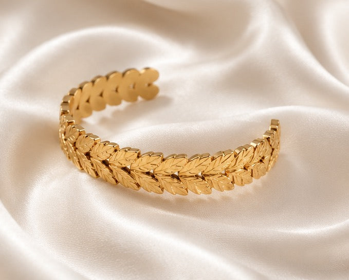 18K Gold Plated Leaf Cuff Bangle image 2