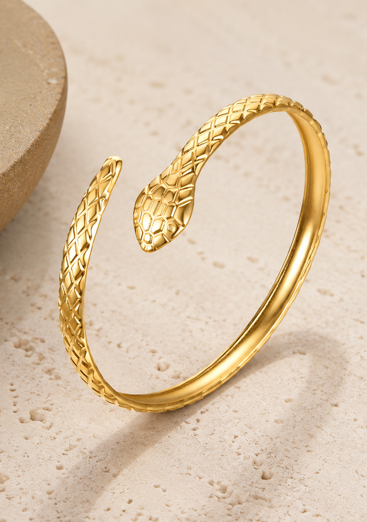 18K Gold Plated Serpent Bangle image 0