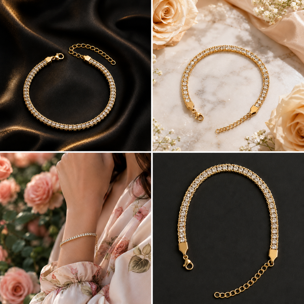 18K Gold Plated Crystal Chain Bracelet image 3