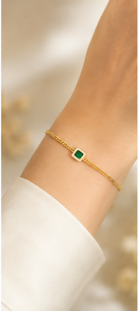 18K Gold Plated Green Crystal Bracelet image 0