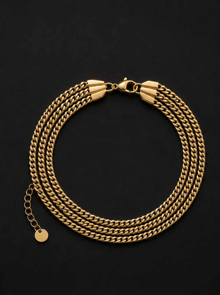18K Gold Plated Triple Chain Bracelet image 2