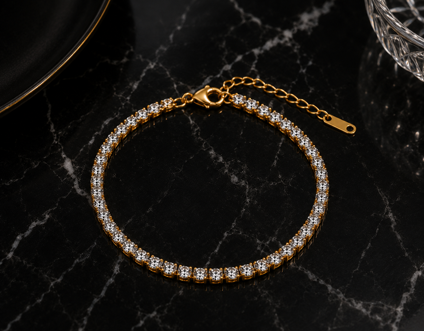 18K Gold Plated Crystal Tennis Bracelet image 1