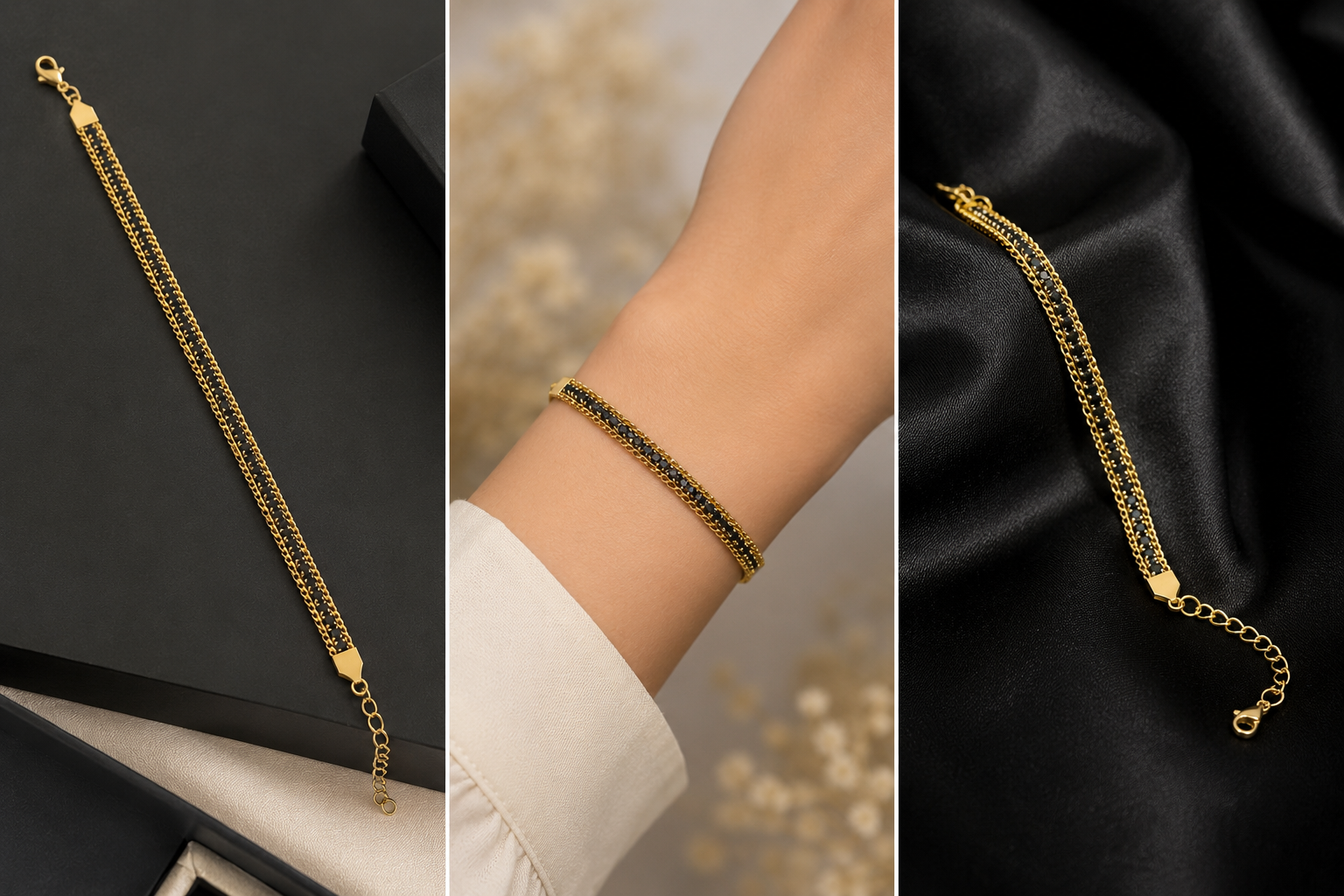 18K Gold Plated Black Chain Bracelet image 2
