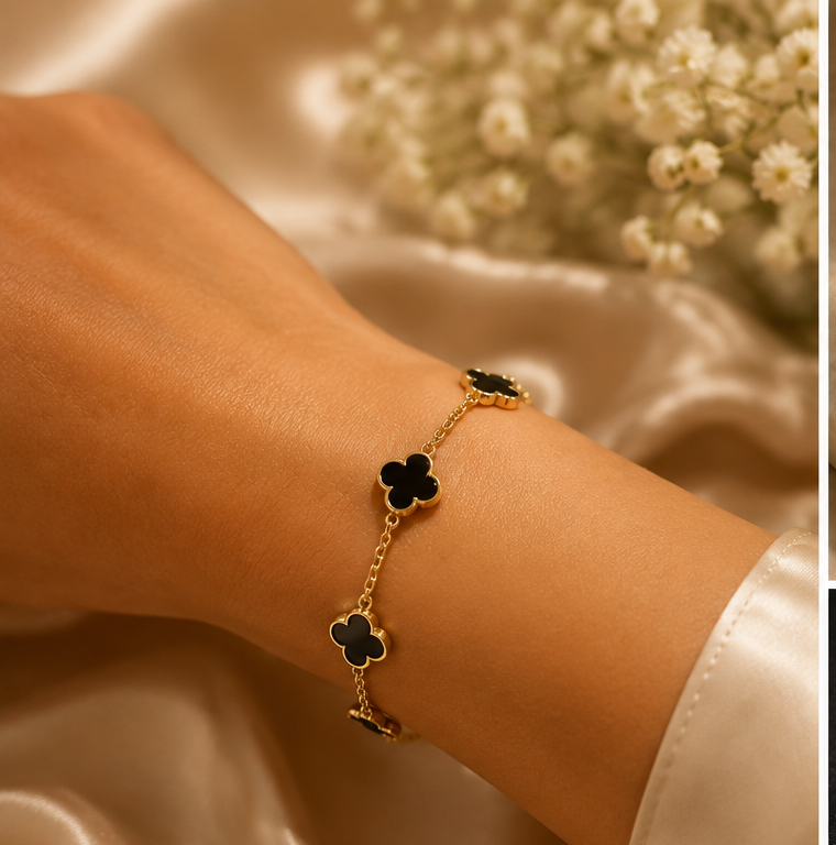 18K Gold Plated Black Clover Bracelet image 3