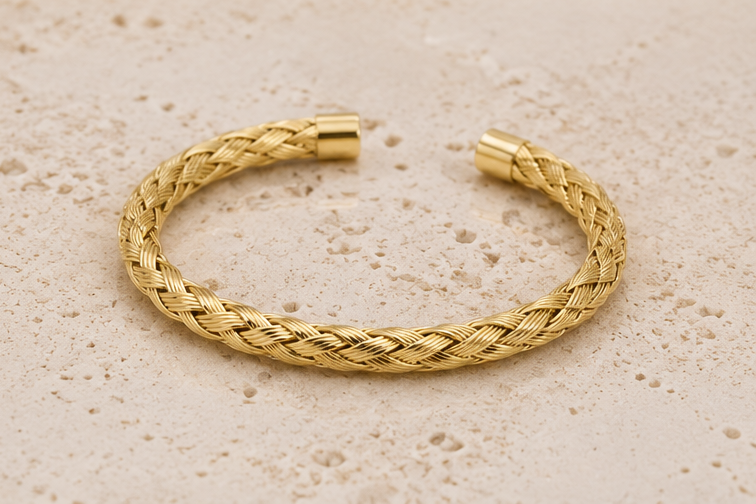 18K Gold Plated Braided Bangle image 2