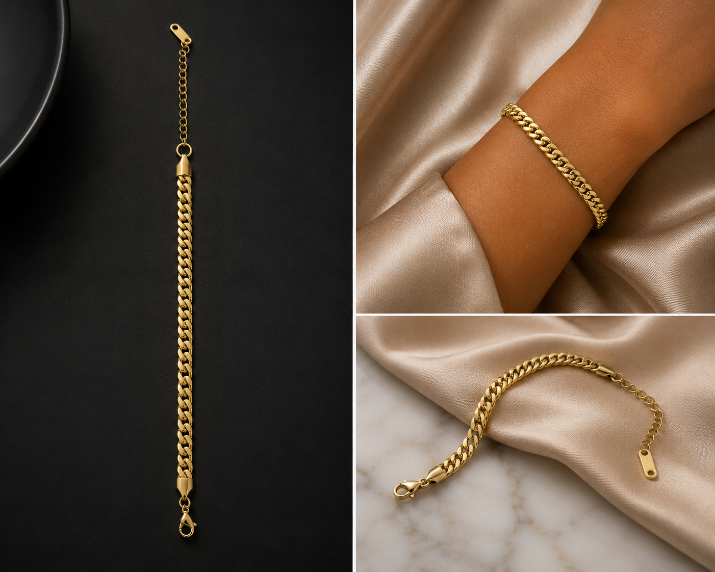 18K Gold Plated Slim Cuban Link Bracelet image 3