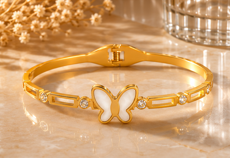 18K Gold Plated Butterfly Crystal Bangle image 2