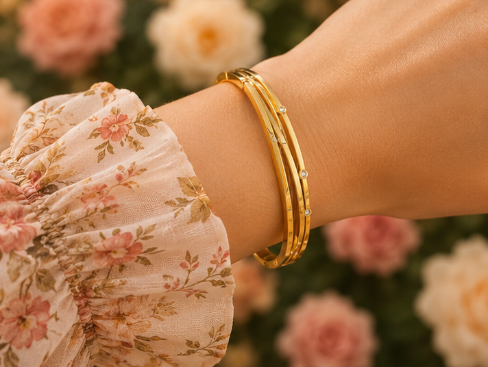 18K Gold Plated Crystal Multi-Band Bangle image 1