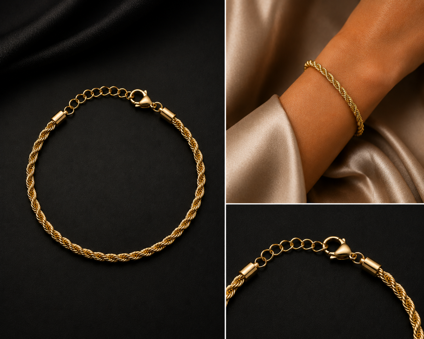 18K Gold Plated Rope Chain Bracelet image 4