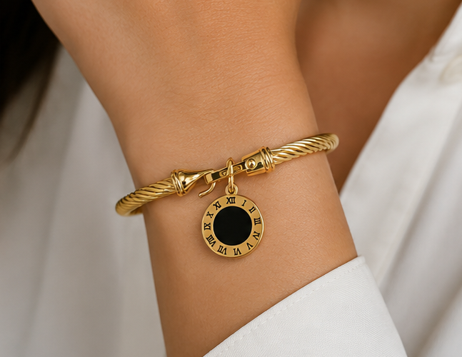18K Gold Plated Roman Charm Bangle image 0