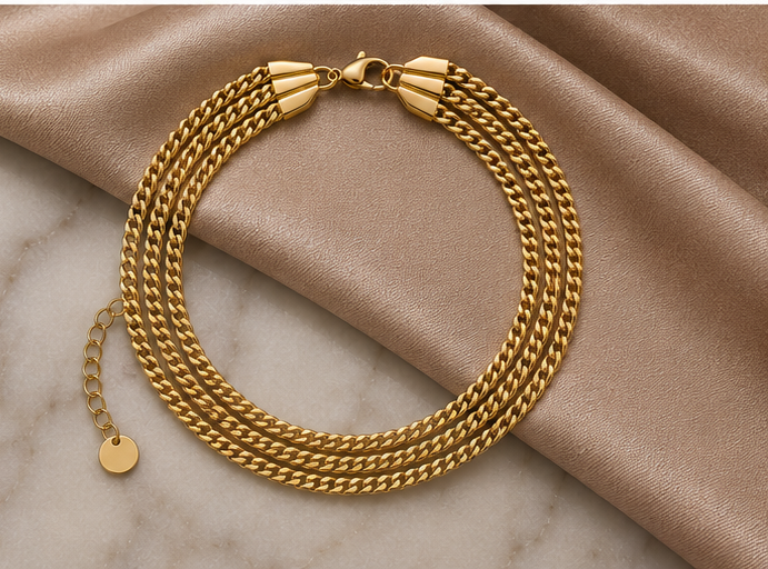 18K Gold Plated Triple Chain Bracelet image 0