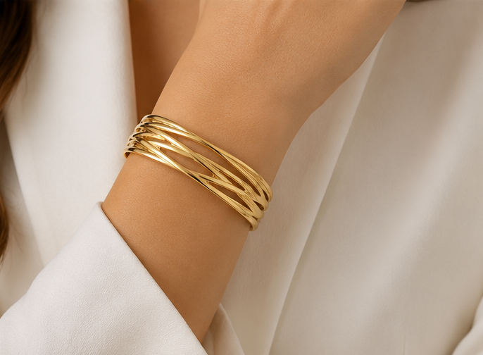 18K Gold Plated Crossover Cuff Bangle image 0
