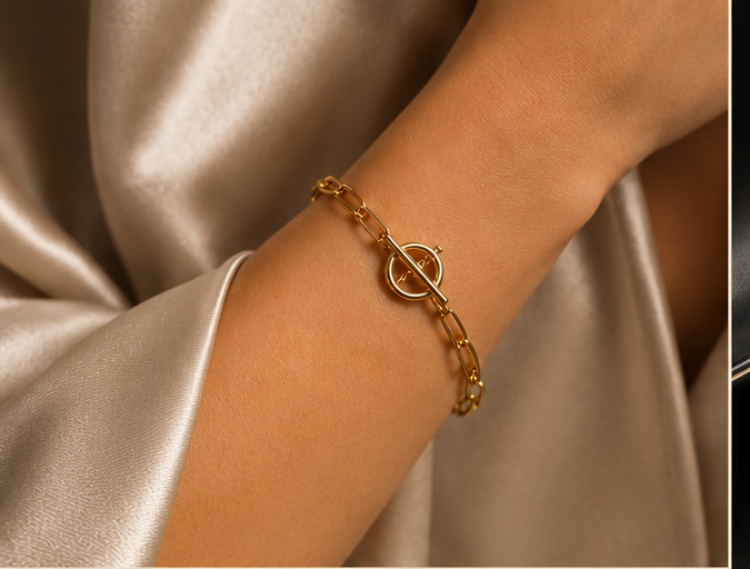 18K Gold Plated Toggle Bracelet image 1