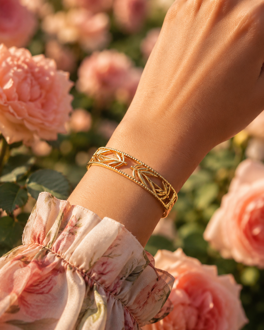 18K Gold Plated Leaf Bangle image 1